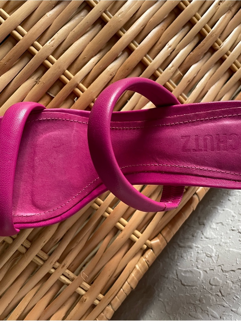 SCHUTZ Ully Lo Leather Hot Pink Double-Strap Square-Toe Block Heel Sandals Sz 7 - Picture 5 of 5